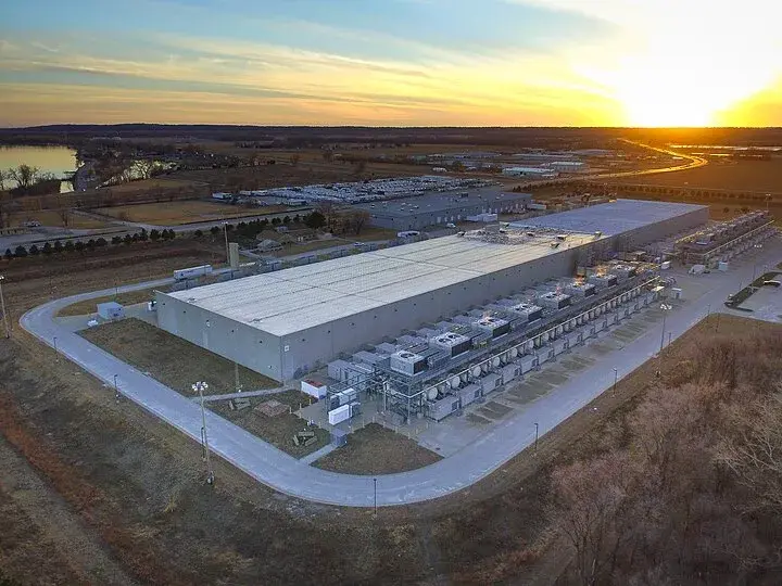 A Google data center at sunset